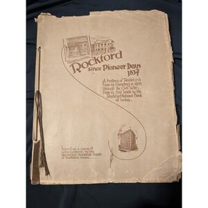 Antique Rockford Illinois History "Pioneer Days 1834" Rare Cord-Bound Bank...
